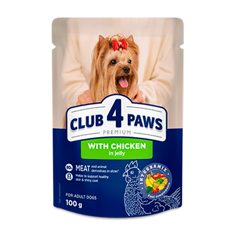 CLUB 4 PAWS Premium "With chicken in jelly". Сomplete canned pet food for adult dogs